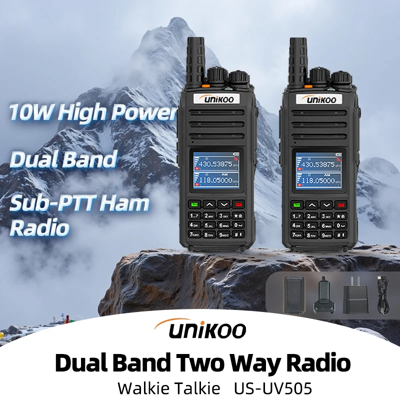 

UNIKOO Walkie Talkie US-UV505 UHF VHF Ham Two Way Radio Station 2 PCS Waterproof Wirless Copy Frequency Long Range Transceiver