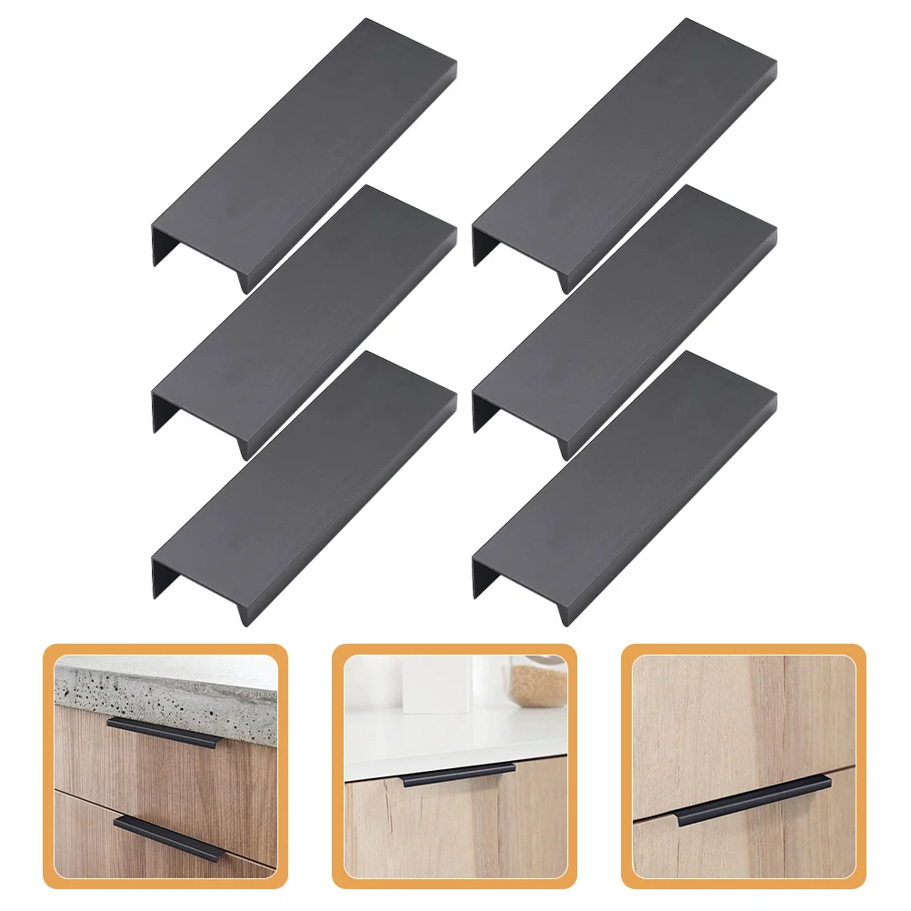 

6Pcs Aluminum Cabinet Finger Pulls Drawer Handles Modern Edge Pulls Black Kitchen Cupboard Furniture Handles Drawer Pull
