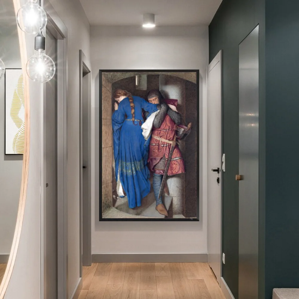 The Meeting on The Turret Stairs Canvas Painting By Frederic William Burton Poster Love Story Hellelil and Hildebrand Wall Art