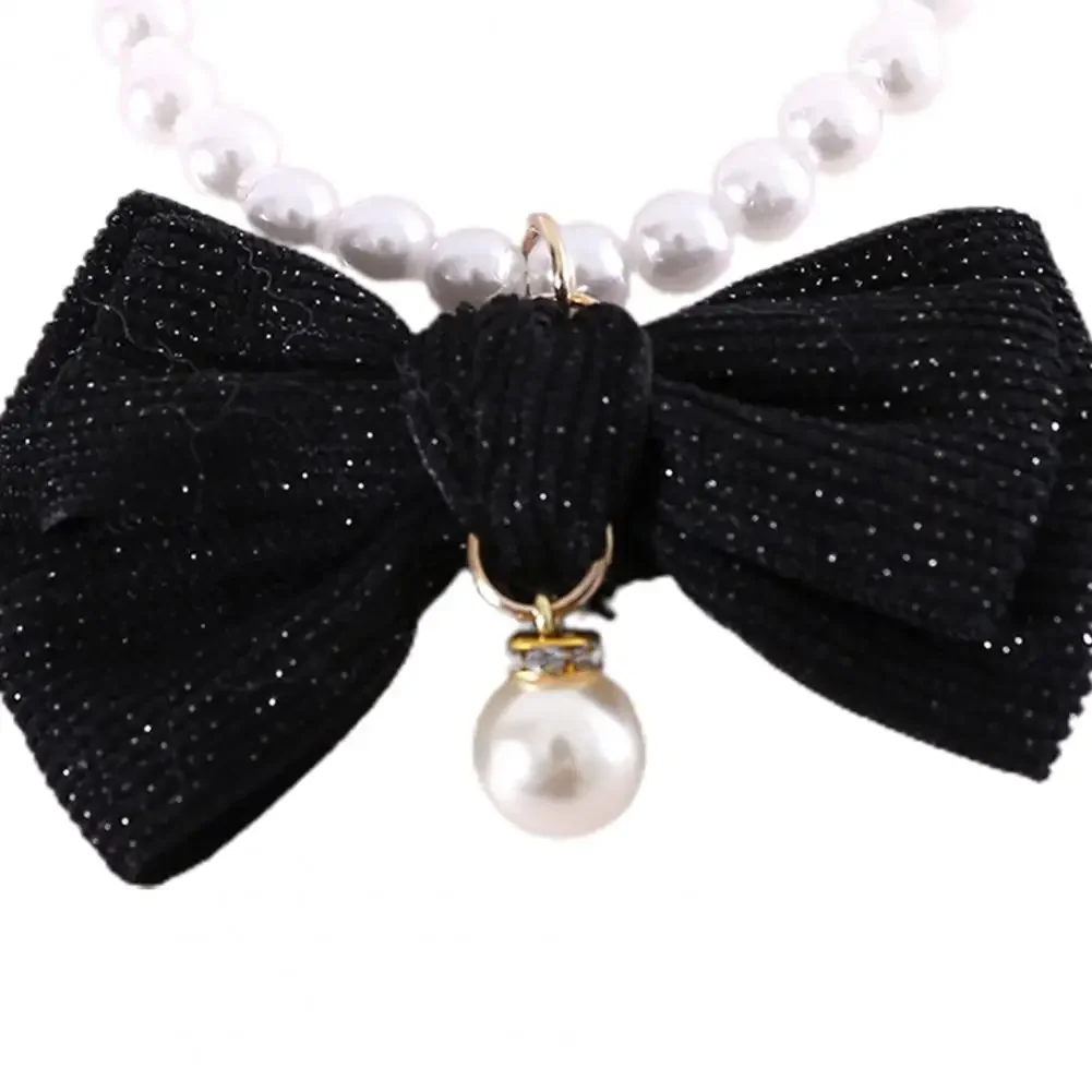 Faux Pearl Bow Pet Necklace Elegant Adjustable Cat Dog Collar Chain Solid Color Cute Pet Neck Circle Pet Accessories Chihuahua