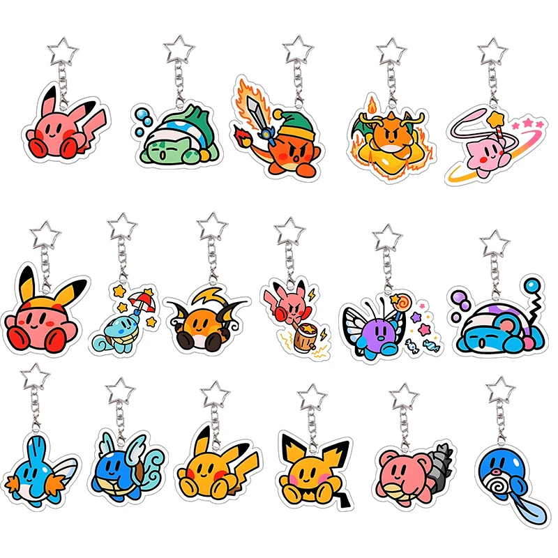 

6 Set Charmander Acrylic Keychain Kawaii Cosplay Props Cartoon Star Rod Kirbys Bulbasaur Bag Keyring Portable Festival Gift