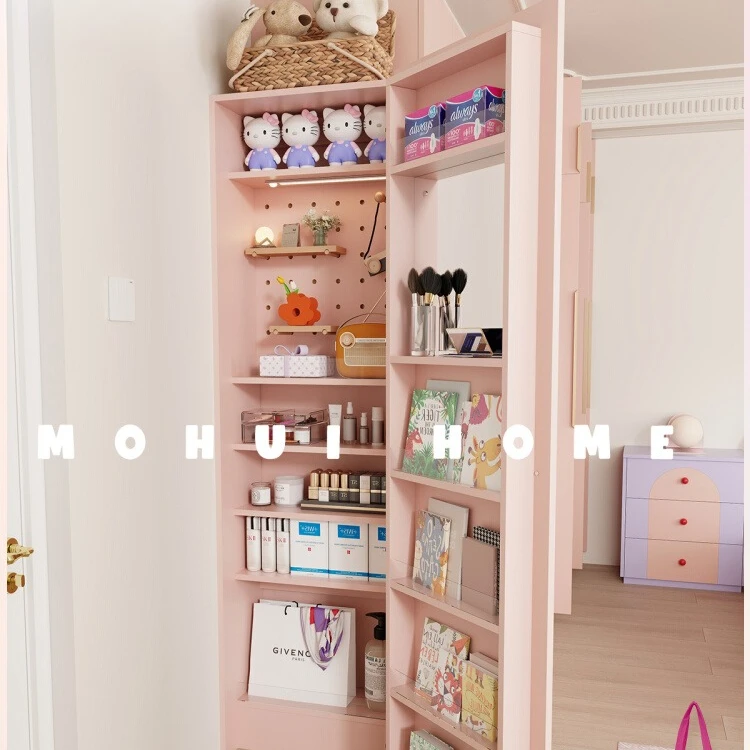 Magic painted dopamine bedside combination wardrobe large capacity bedroom household side storage cabinet with mirror thin cabin