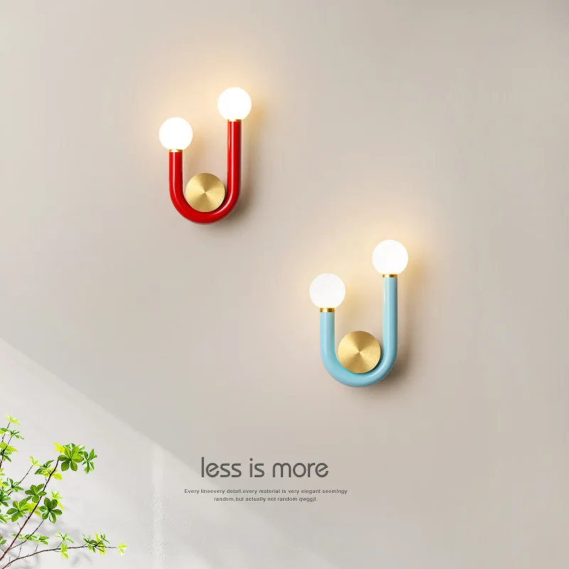 U-Shaped Led Wall Lamp Modern Bedroom Bedside Lamp Living Room Aisle INS Light Nordic Plant Decoration Background Light