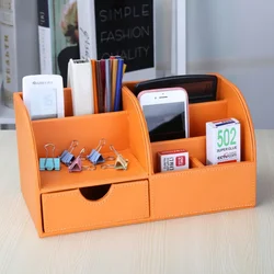 Multifunctional Wooden Leather Office Desk Stationery Pen Pencil Holder Case pen box Desktop Organizer accessories 201B