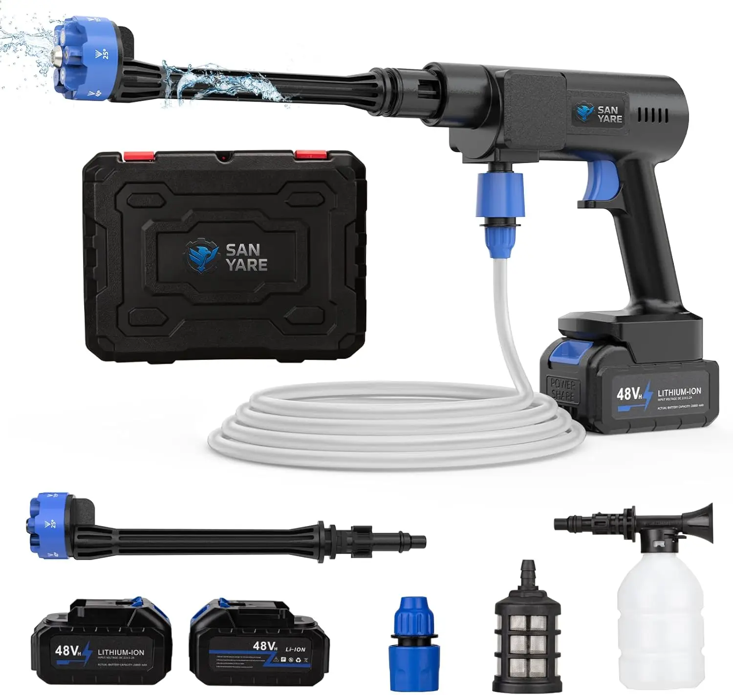 

1200PSI Cordless Pressure Washer with 2 Rechargeable Batteries, 6-in-1 Nozzle for Car, Garden, and Floor Cleaning