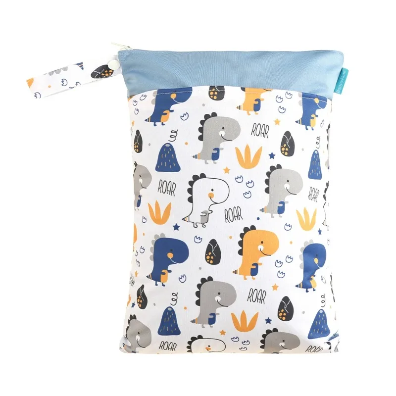 

Сумка для мокрых подгузников с принтом 30*40 см, 2 кармана с ручкой, многоразовая водонепроницаемая сумка для влажных и сухих подгузников с мультяшным принтом