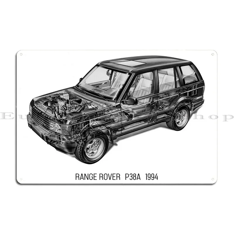 Range Rover P38a 1994 Classic Car 1980s Blueprint Collecton FJ60 Land Cruiser Metal Plaque Living Room Cinema Tin Sign Poster