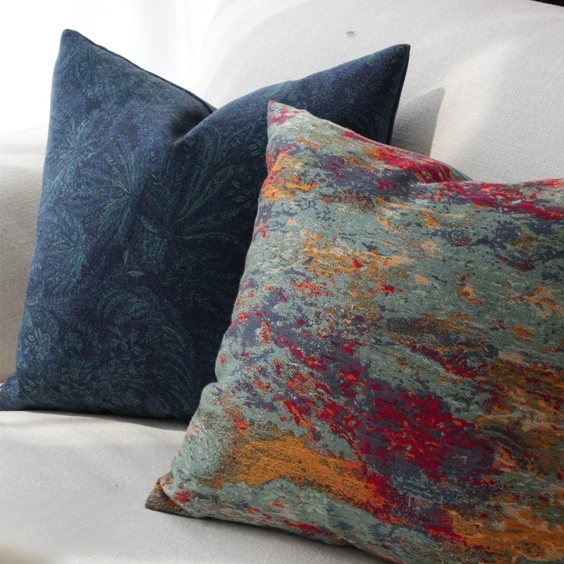 Blue Pillows Luxury Colorful Cushion Case Modern Flora Jacquard Red Square Decorative Pillow Cover For Sofa Chair Home Decoratio