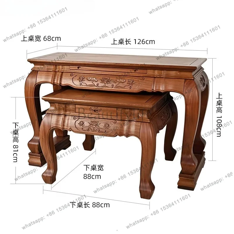 YJ New Chinese Style Buddhist Worship Table Incense Altar Home Shrine Wooden Console Table for Hallway