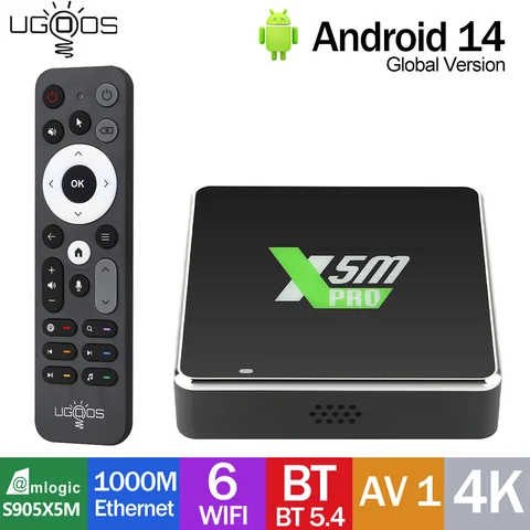 NEW UGOOS X5M Pro TV Box Android 14 Amlogic S905X5M 4K AI-SR HD Set Top Box 2.4&5G Wifi6 1000M Media Player 4G 32G BT5.4 CEC RTC