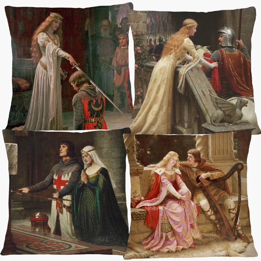 Edmund Blair Leighton Famour Paintings God Speed Accolade Cushion Covers Medieval War Soldier And Gilr Love Print Pillow Case