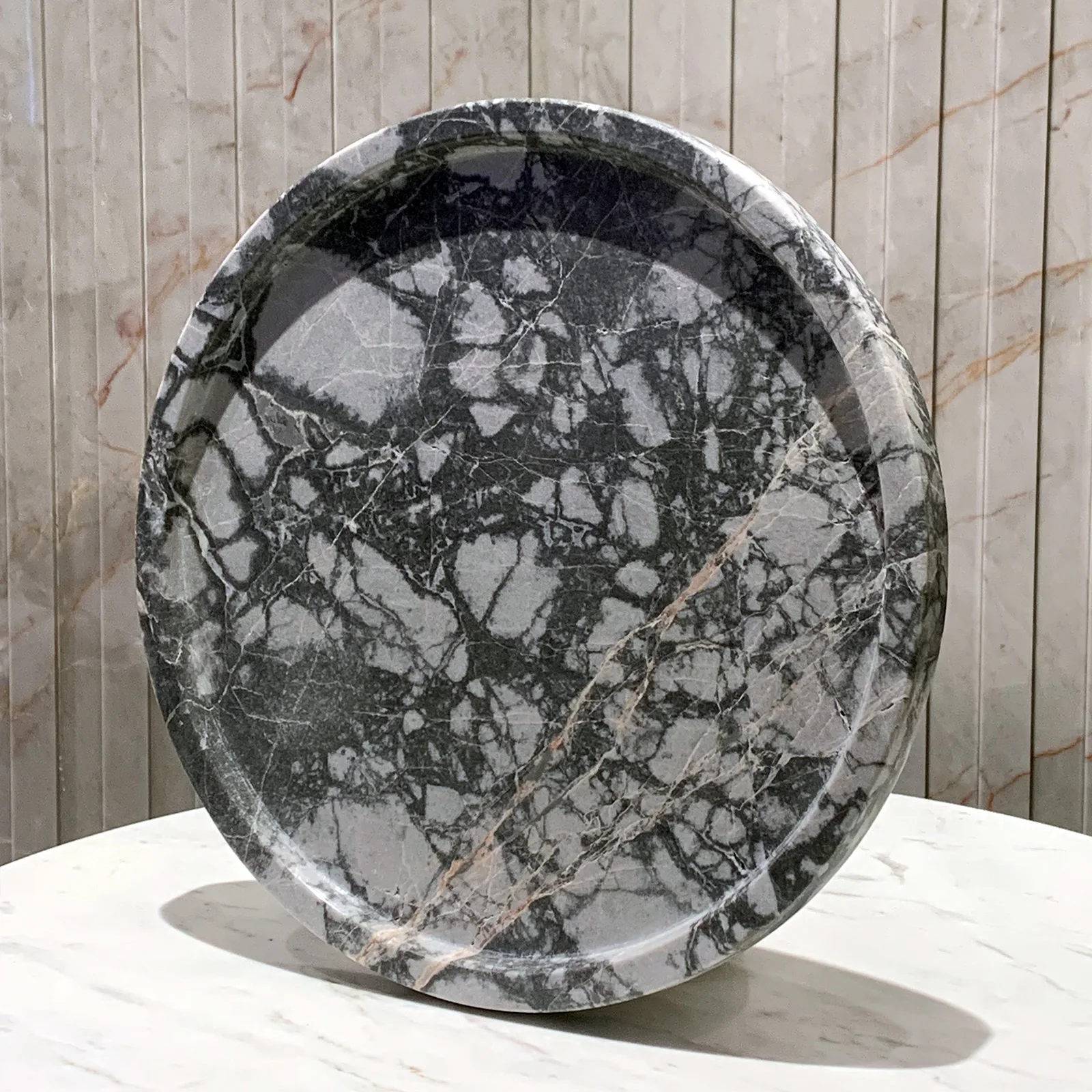 

Natural Marble Round Tray Decorative Ornament Tray for Dresser Luxurious Jewelry Perfume Candles Plate ,Gift for Famliy