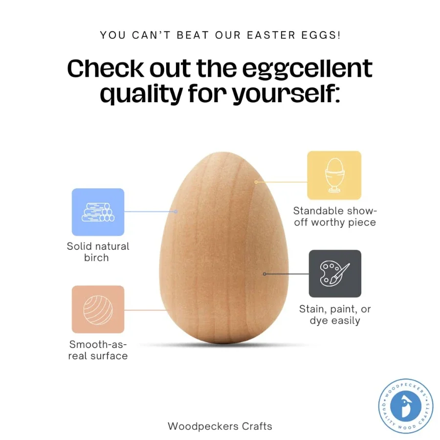 10 Smooth Standable Wooden Easter Eggs to Paint, Quality Wooden Eggs for Crafts, Wooden Easter Egg Paint & Dye, by Woodpeckers