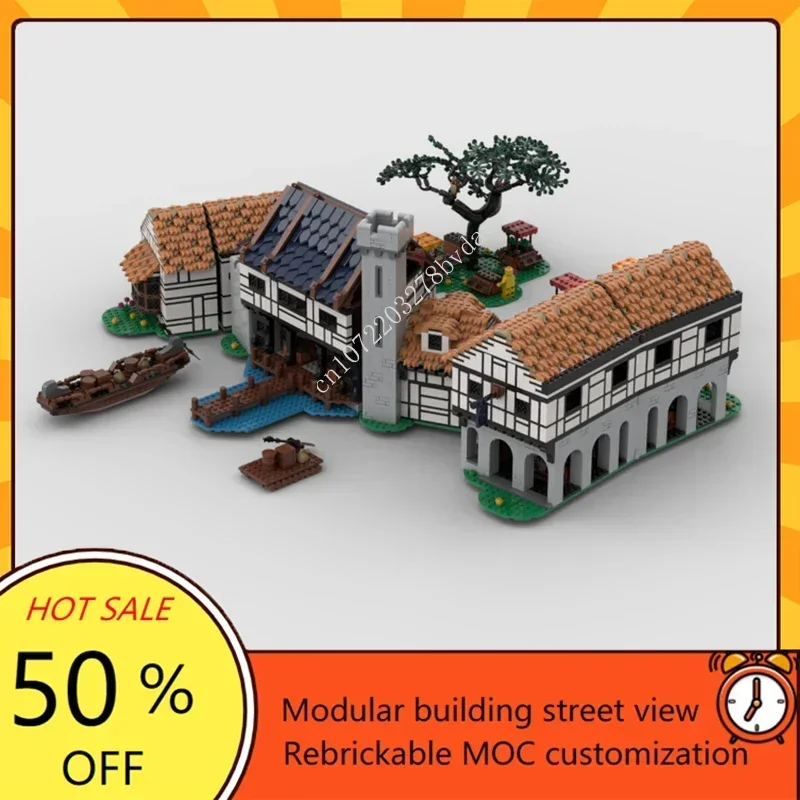 5576PCS Customized MOC Medieval Lion Knight Village Harbor Castle Model Building Blocks Bricks DIY Assembly Toys Birthday Gifts