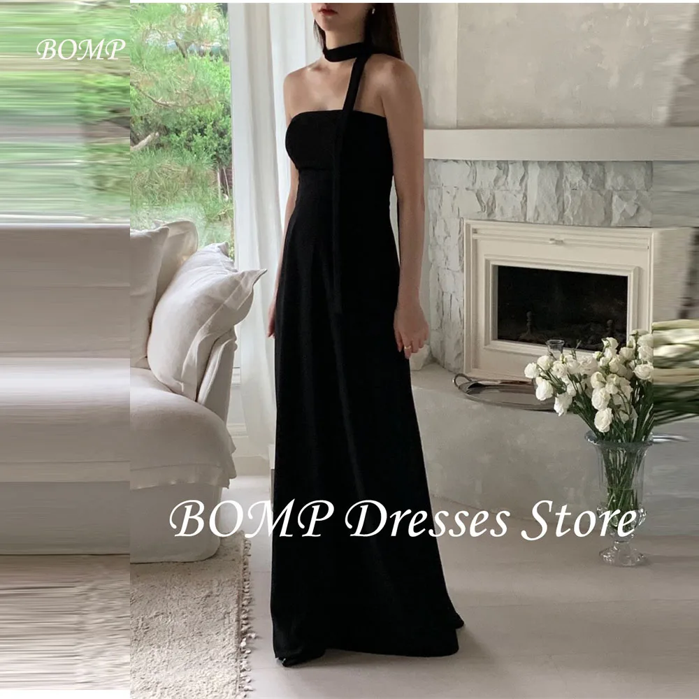 BOMP Simple Black A Line Korea Evening Dresses Strapless Floor length Wedding Customised Party Dress Plus Size Customized