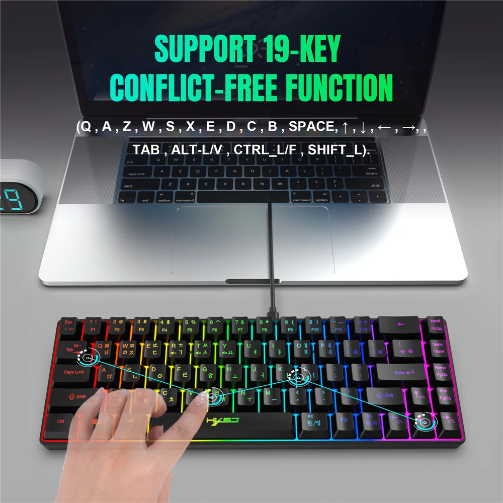 V200 with Korean Wired 68key RGB Streamer Mini Gaming Keyboard 19-Key Conflict-Free Membrane Keyboard for Game/Office