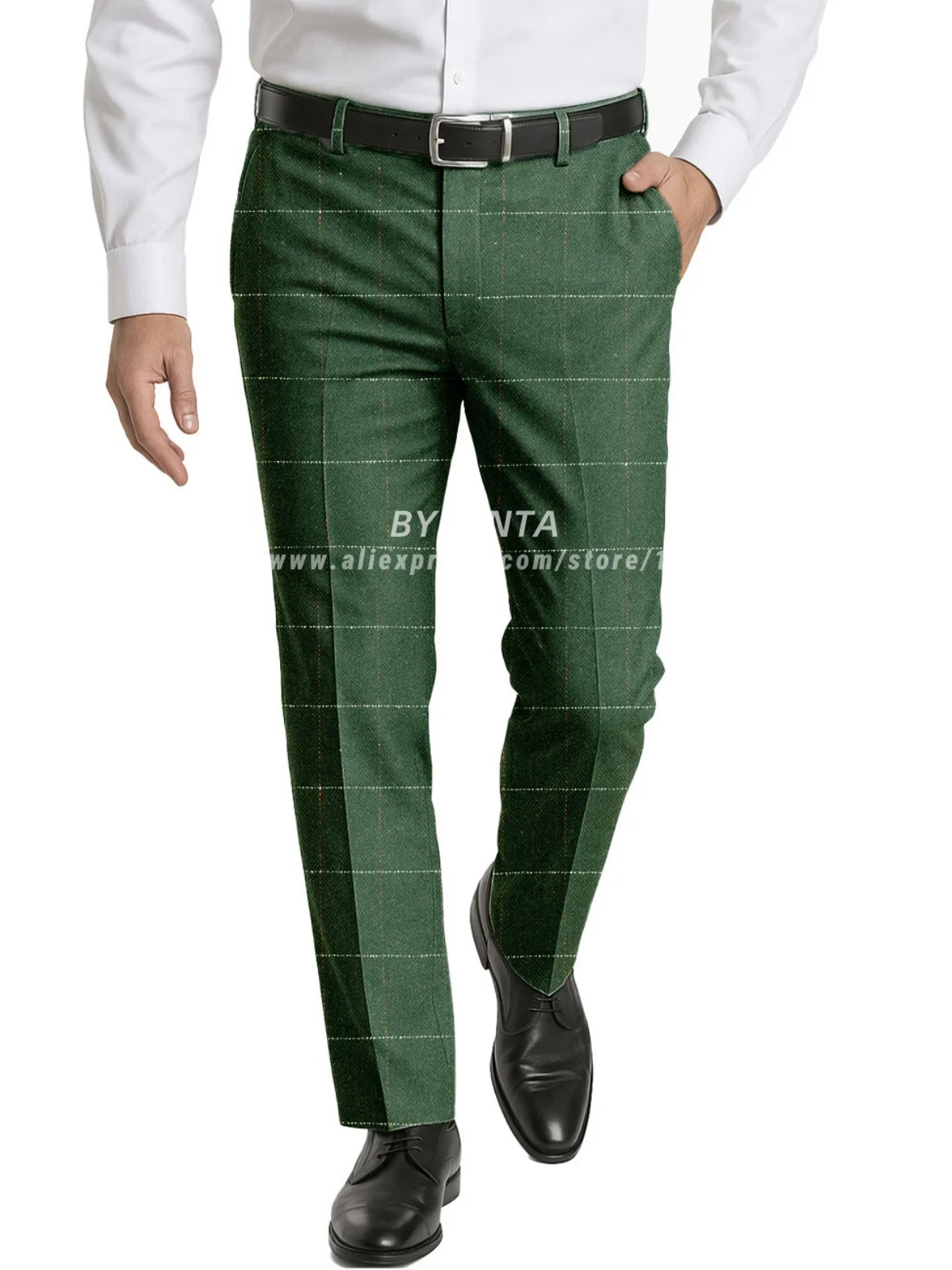 Bylunta Men's Dress Pants Tweed Plaid Classic Fit Siut Separates Slim Stylish Wool Casual Business Suit Pants