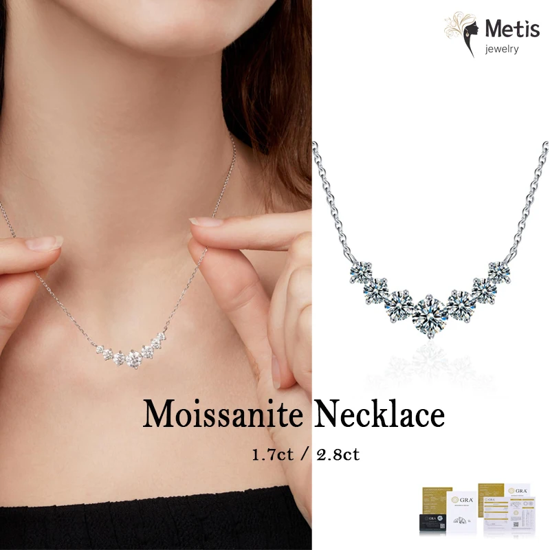 

Ожерелье из муассанита для женщин, свадебные изящные украшения с сертификатами, ожерелье из белого золота 18 карат с серебряным покрытием из стерлингового серебра 925 пробы