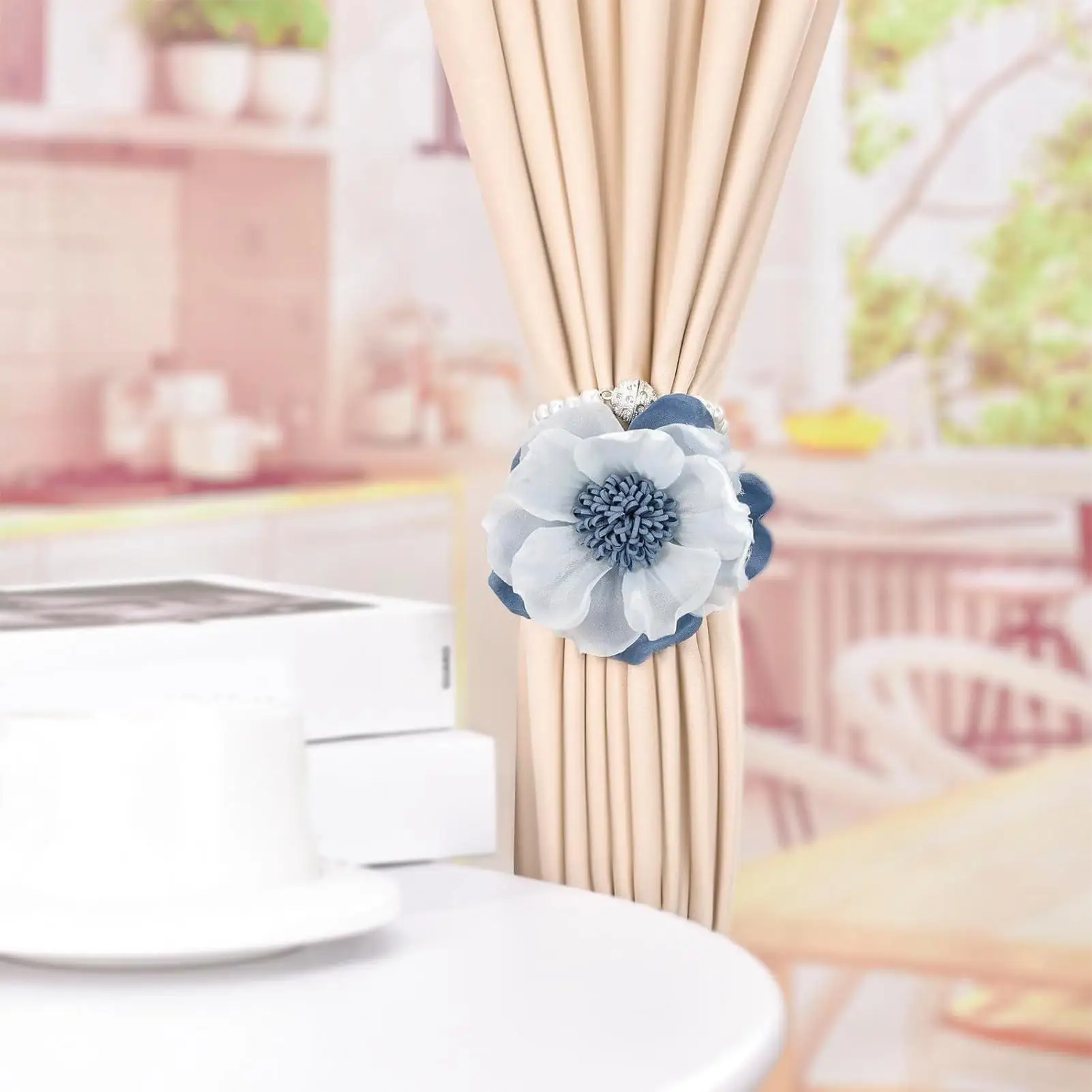 Magnetic Drapery Tiebacks 2 Pieces Decorative Flower Drapery Buckle Clip Flower Drapes Tiebacks For Home Office Bedroom Living