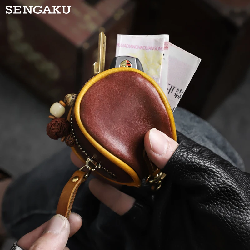 

Fashion Coin Purse Men Women Handmade Genuine Leather Small Coin Wallet Hard Leather Money Pocket Zipper Storage Bag