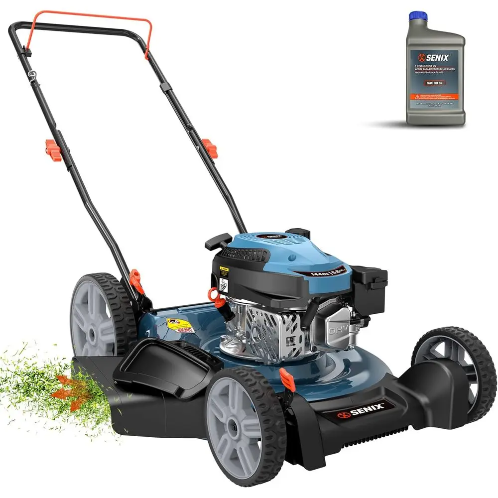 

21 144cc 4-Cycle Gas Lawn Mower with Mulch & Side Discharge, 6-Height Settings for Residential Use