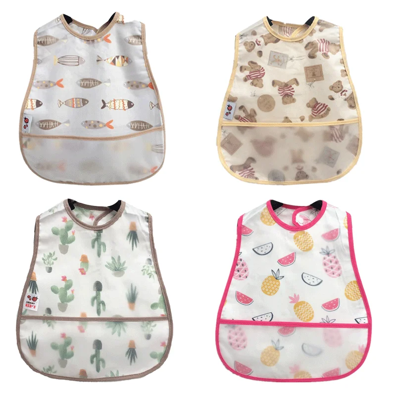 1Pcs Cartoon Pattern EVA Waterproof Lunch Feeding Bibs Cotton Adjustable Baby Bibs Cute Children Baby Apron Kids Burp Cloths Bib