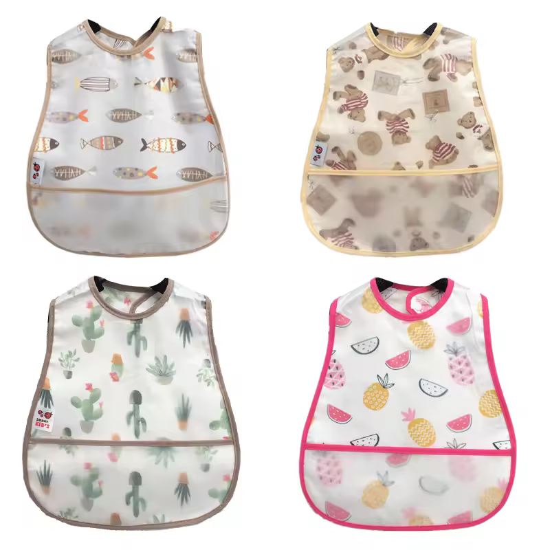2023New Cartoon Pattern EVA Waterproof Pocket Lunch Feeding Bibs Adjustable Baby Bibs Cute Children Baby Apron Kids Burp Cloths - Image 3