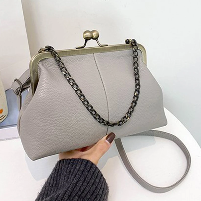 Vintage Soft Skin Shell Tasche Neue Lychee Muster Handtasche Einfache und vielseitige Umhängetasche Clip Kette Umhängetasche Damen Tasche – Detail 18