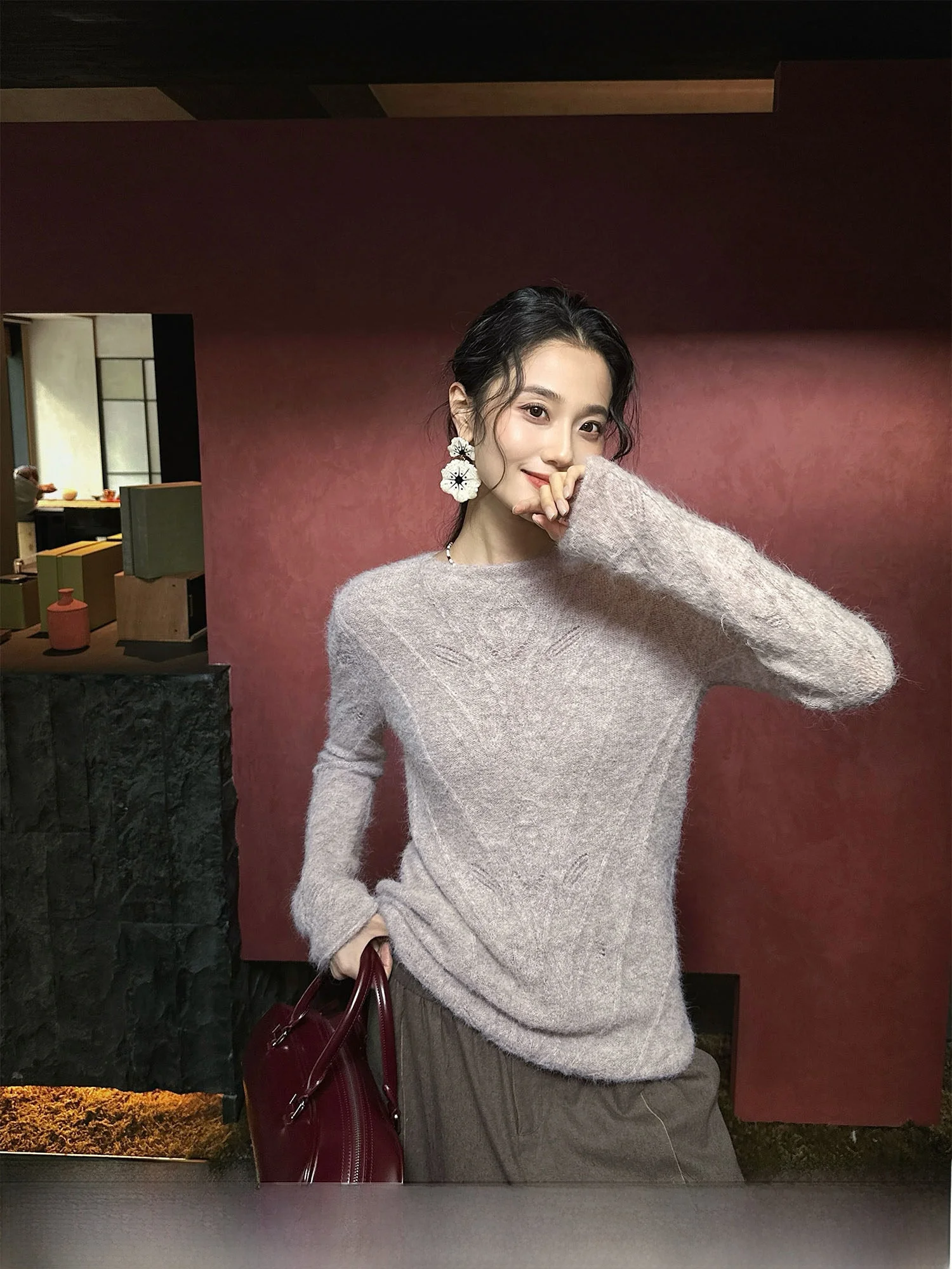 

Sangji Bla Flower Women's Knitted Sweater Wool Button Flower Lazy High-End Feeling Autumn Winter New Sle Trendy Casual Sle