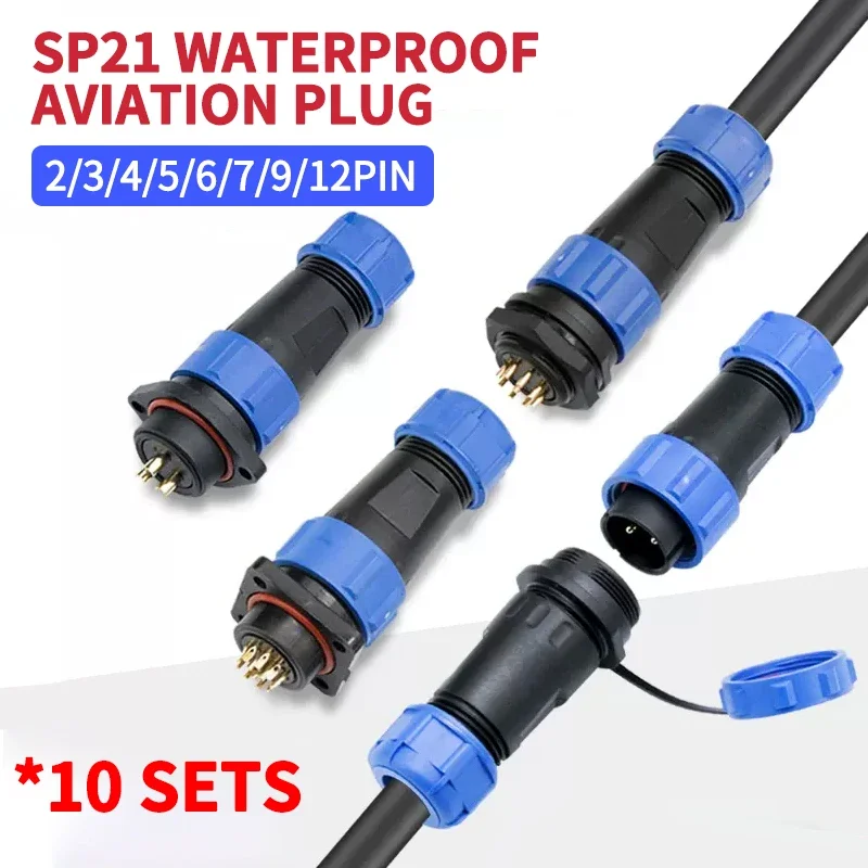 

10 Sets SP21 2 3 4 5 7 9 12 pin waterproof connector,waterproof electrical Male and female connectors waterproof electrical wir