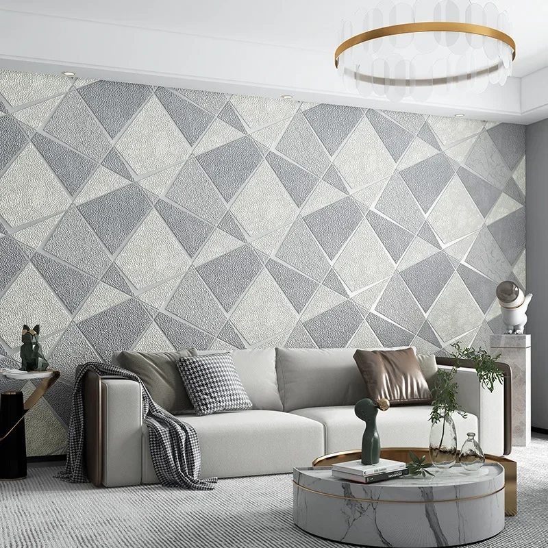 현대 3D 솔리드 기하학 벨벳 벽지 TV 배경 벽지 거실 장식 침실 장식