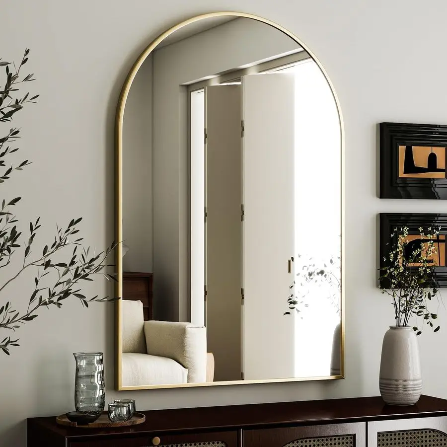 

Arched Wall Mirror 24x36 Arch Bathroom Mirror, Gold Metal Frame Vanity Mirrors for Bedroom, Entryway, Living Room Home Decor