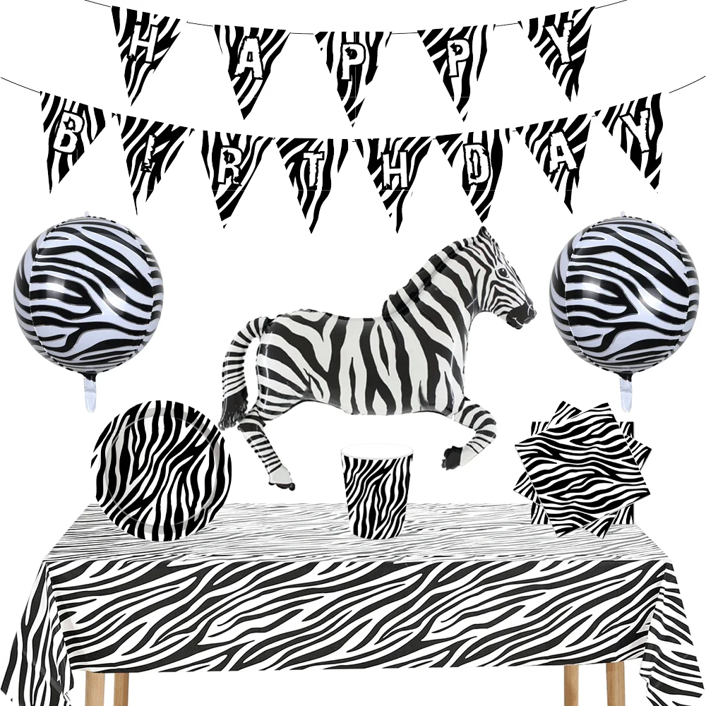 Zebra Party Napkin Print Tablecloth Disposable Tableware Land Animal Zebra Balloons Kids Jungle Safari Birthday Party Decoration