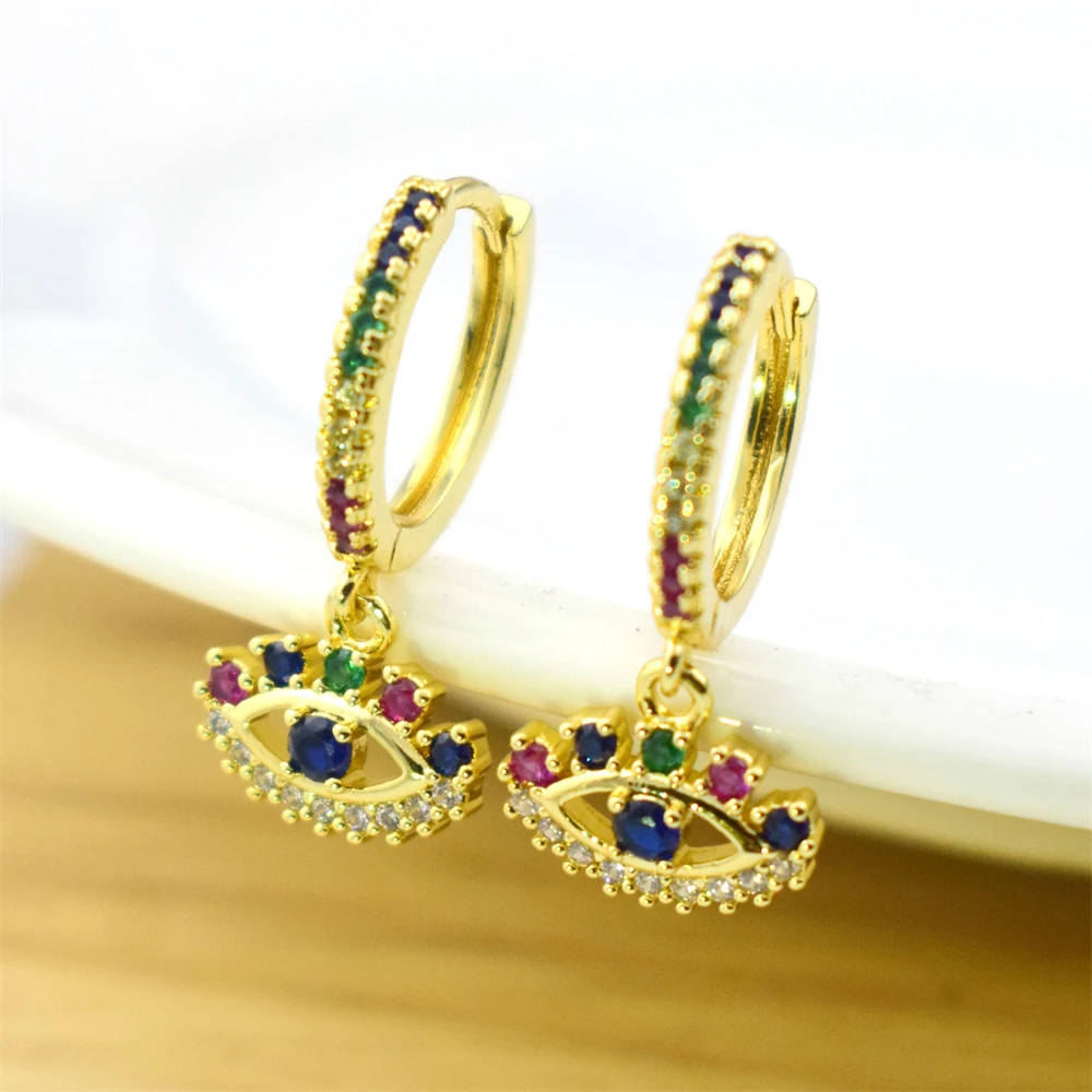 Fashion Bohemian Style Rainbow Zirconia Earrings Enamel Eyes Eyelash Eyes Palm Evil Eye Geometric Cubic Zirconia Women Earrings