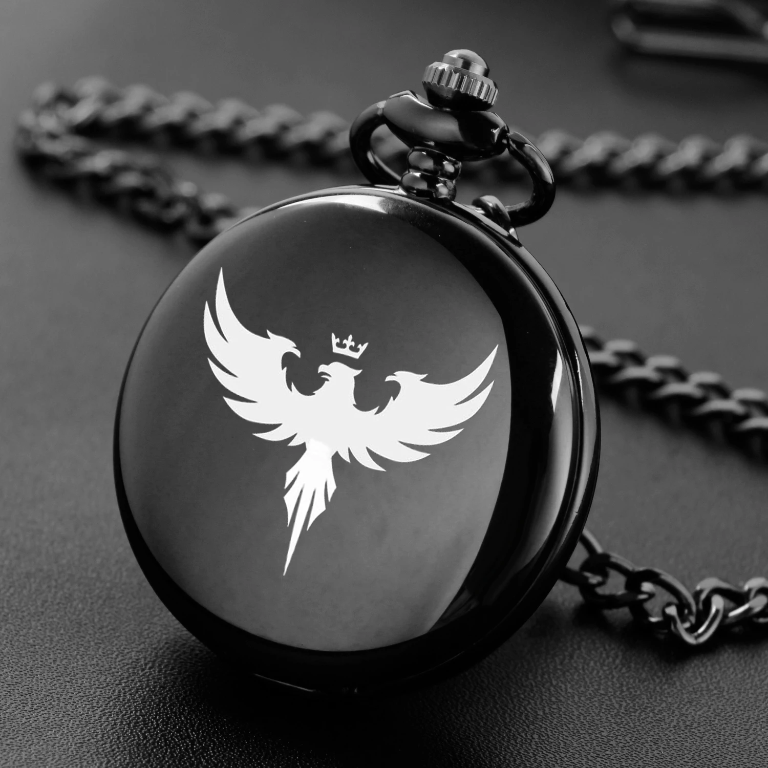 

The Eagle King cool style design carving english alphabet face pocket watch a belt chain Black quartz watch perfect gift for boy