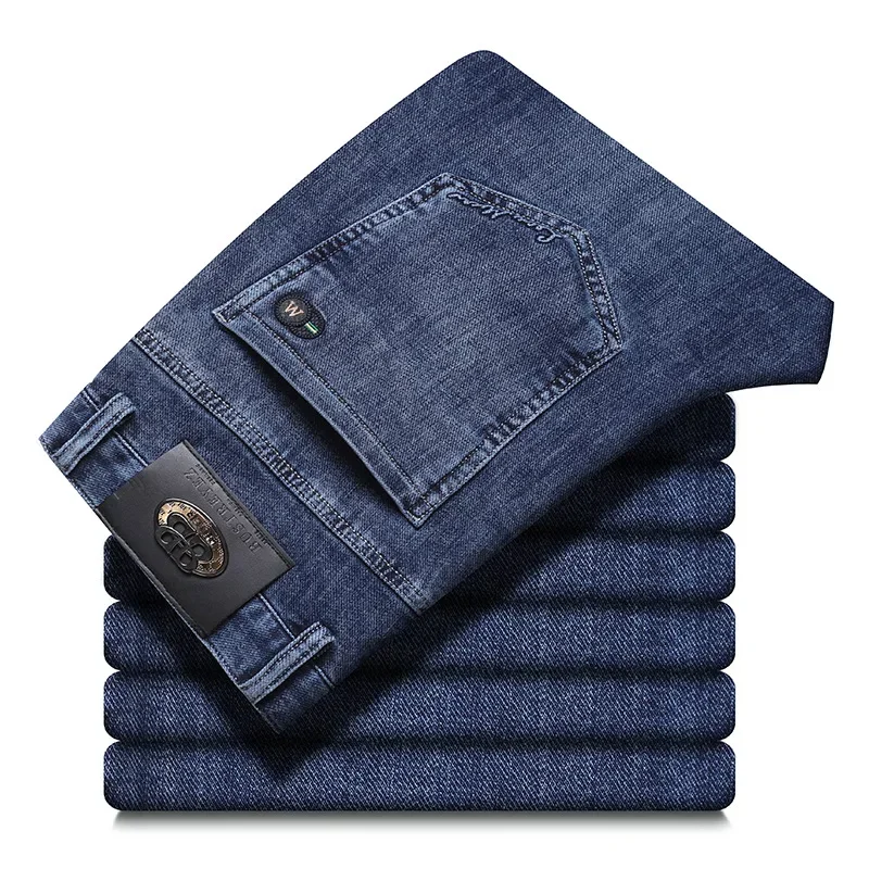 فضفاض مستقيم الساق الرجال الجينز العصرية الأعمال عارضة مرونة الخريف الشتاء نمط جديد الراقية الرجال الدنيم السراويل