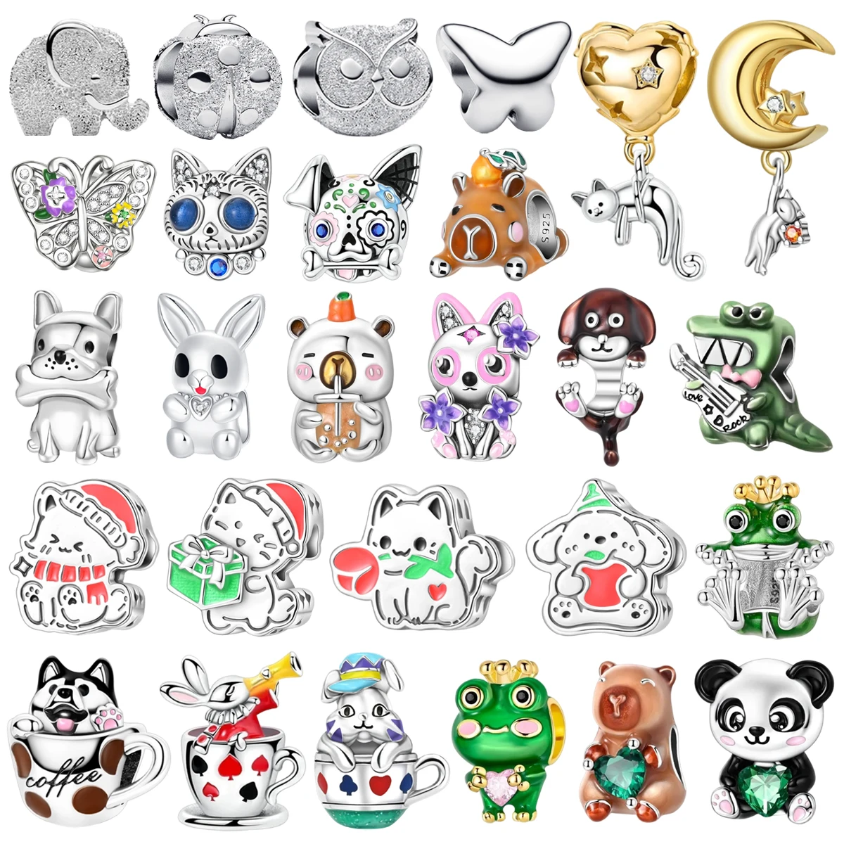 

New Original 925 Sterling Silver Cute Animal Theme Cat Rabbit Butterfly Owl Fish Dog Elephant Bead fit DIY Women's Jewelry Gifts