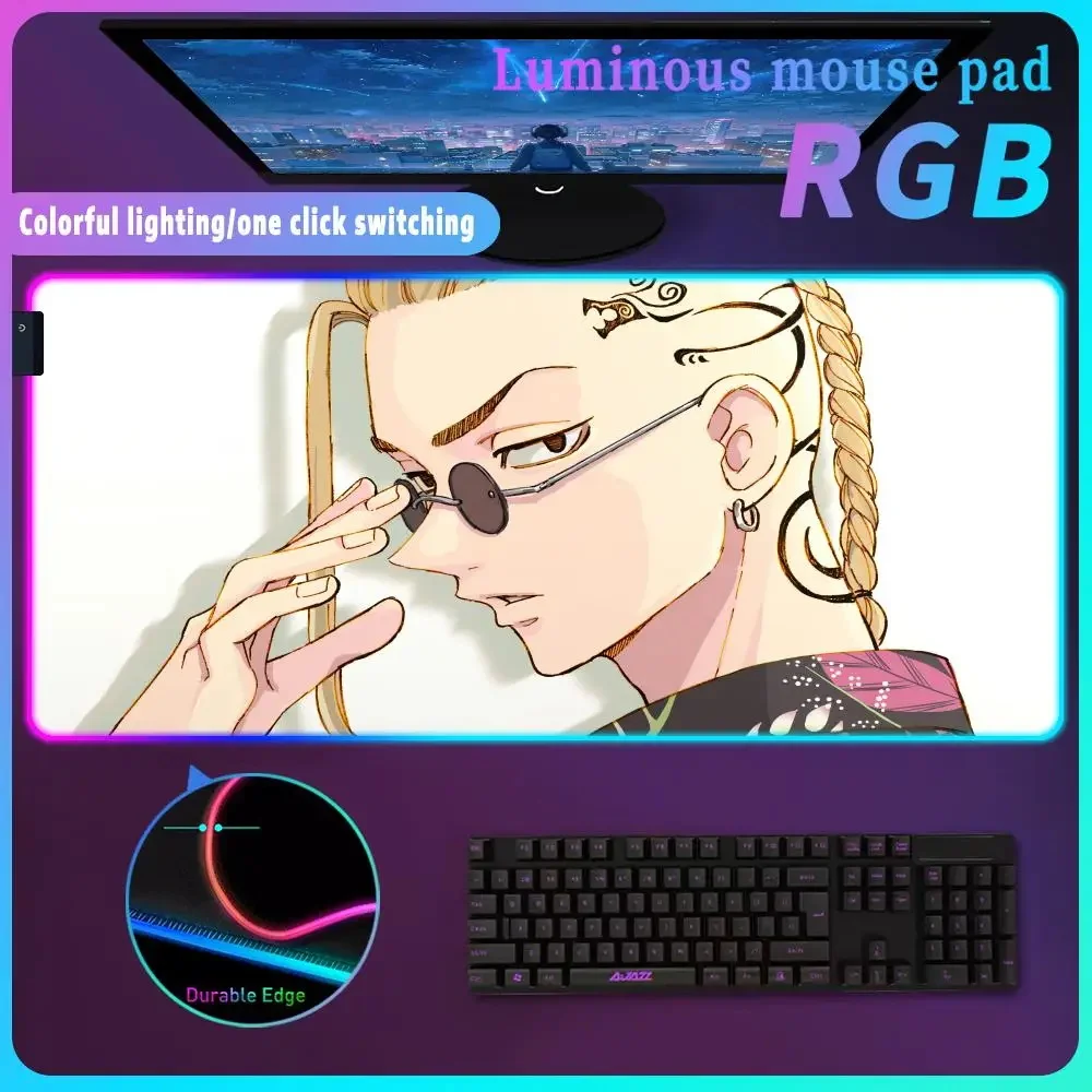 RGB Teclado Gamer Mat T_tokyo R_revengers Anime LED Large Gamer Mousepads Durable Keyboard Mouse Mat Computer Setup Accessories