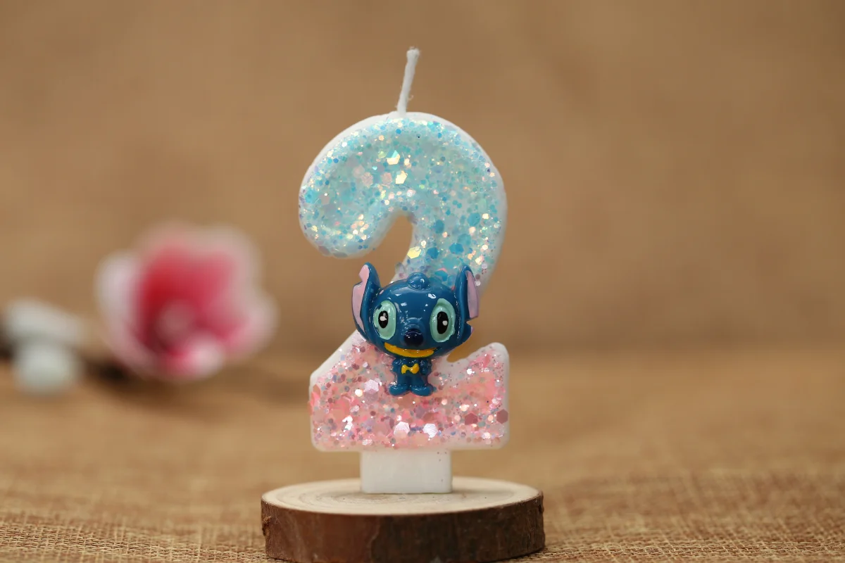 Disney Anime Lilo & Stitch 0-9 vela con números lindo personaje de dibujos animados de punto 3D pastel de fiesta enchufable decoración de pastel de cumpleaños regalo