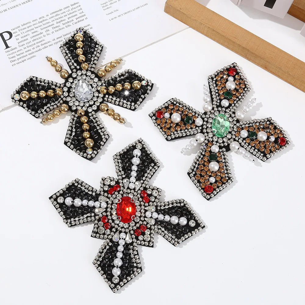 

Retro Cross Shaped Nail Bead Rhinestone Cloth Brooch Fashion Feature Accessories Pin Clothing Bag Accessories