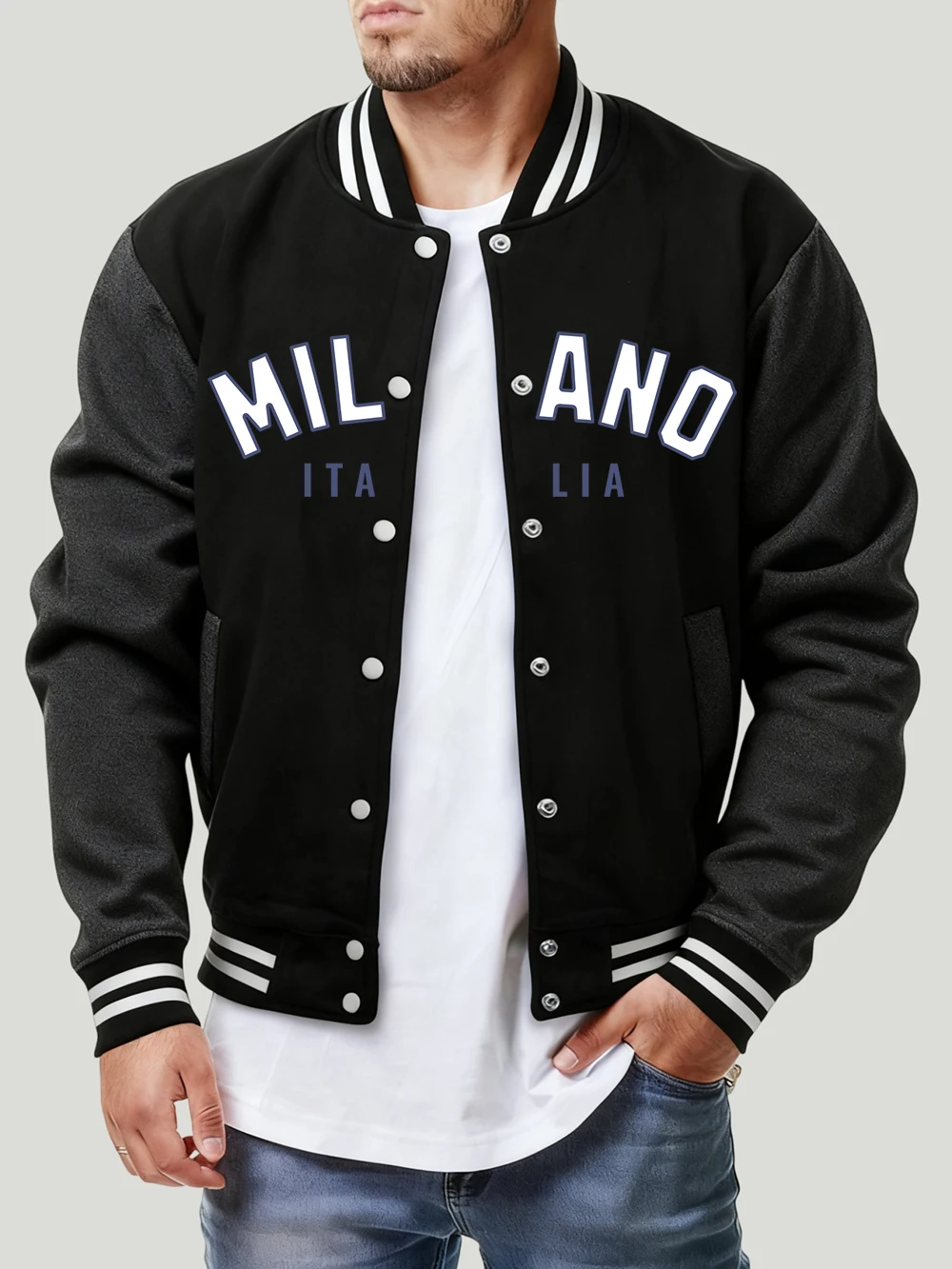 

Miland Italia Printing Jackets Men'S Autumn Casual Baseball Jersey Comfortable Basics Pocket Coats Fleece Warm Loose Men Clothes