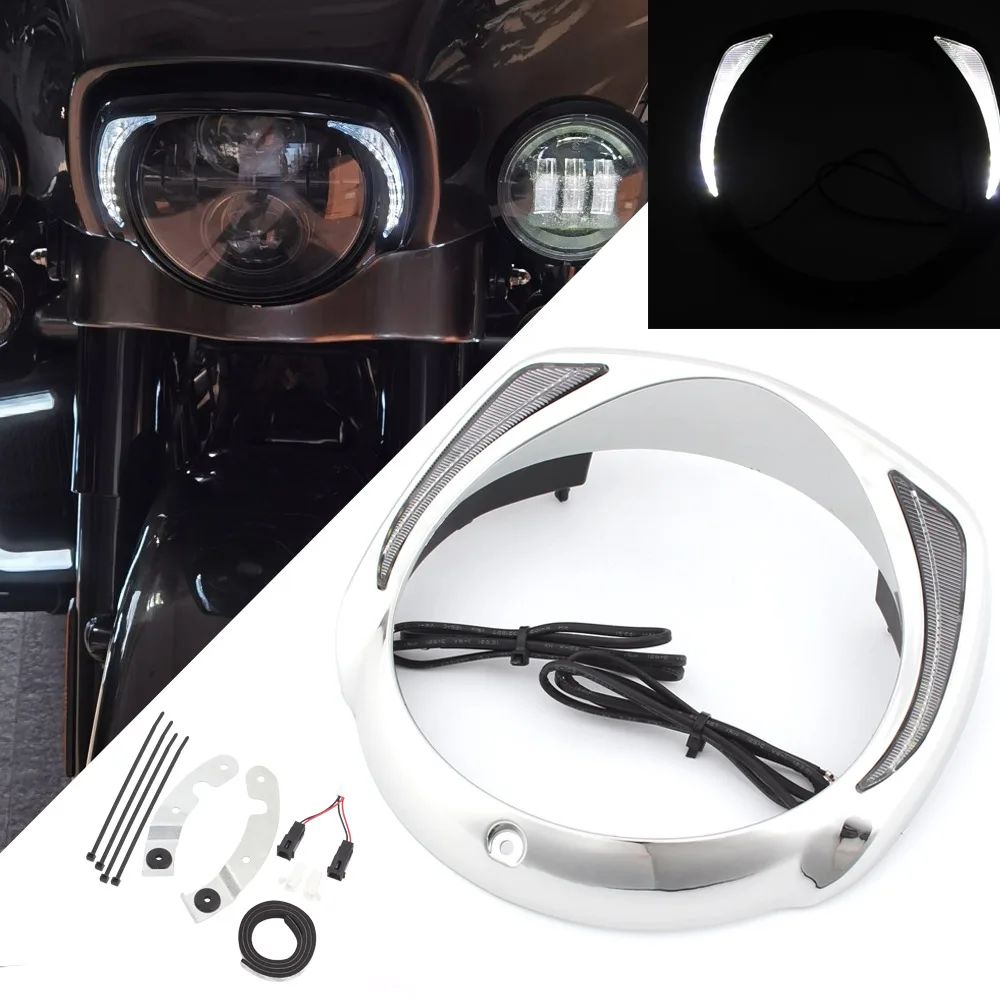

Motorcycle LED Headlight Bezel For Harley Touring Street Glide Road King Electra Tri Glide FLHR Decoration HeadLamp Accessories