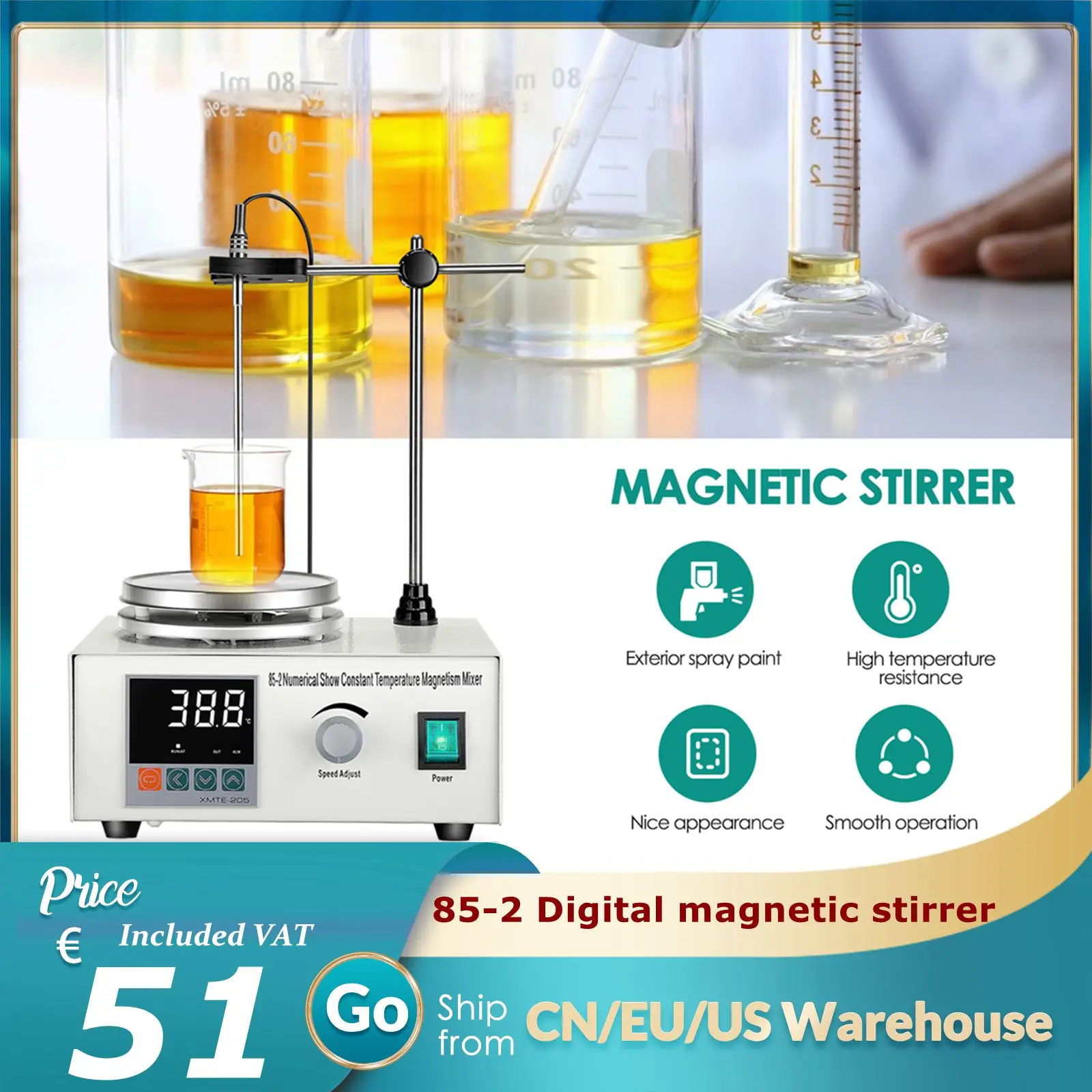 

85-2 Constant Temperature Magnetic Heating Agitator Laboratory Magnetic Stirring Digital Magnetic Stirrer 200W 1000ML 210 F
