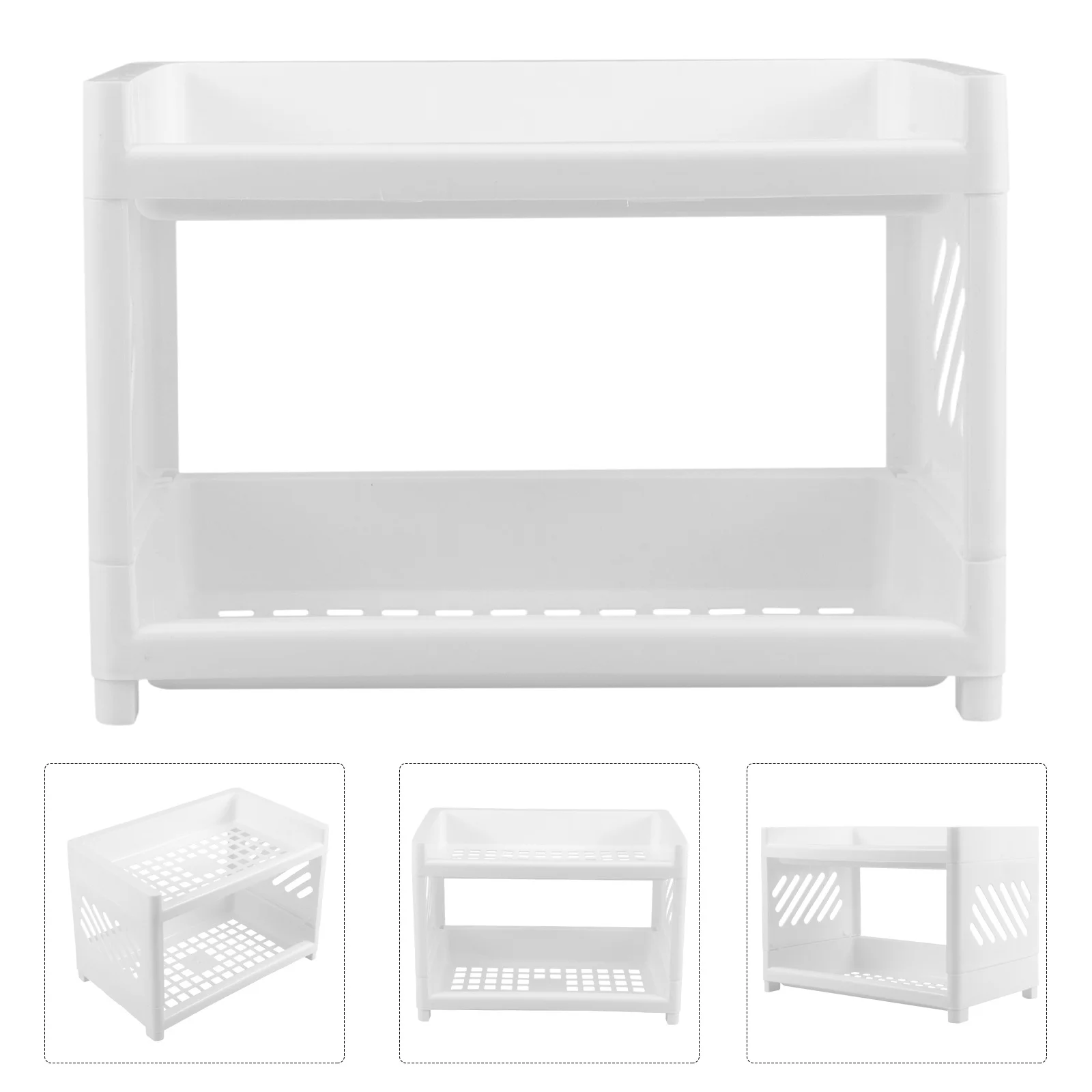 

Countertop 2 Tier Shelf Plastic Desktop Storage Rack Double Layer Bathroom Organizer Toiletry Storage Rack Space Saving