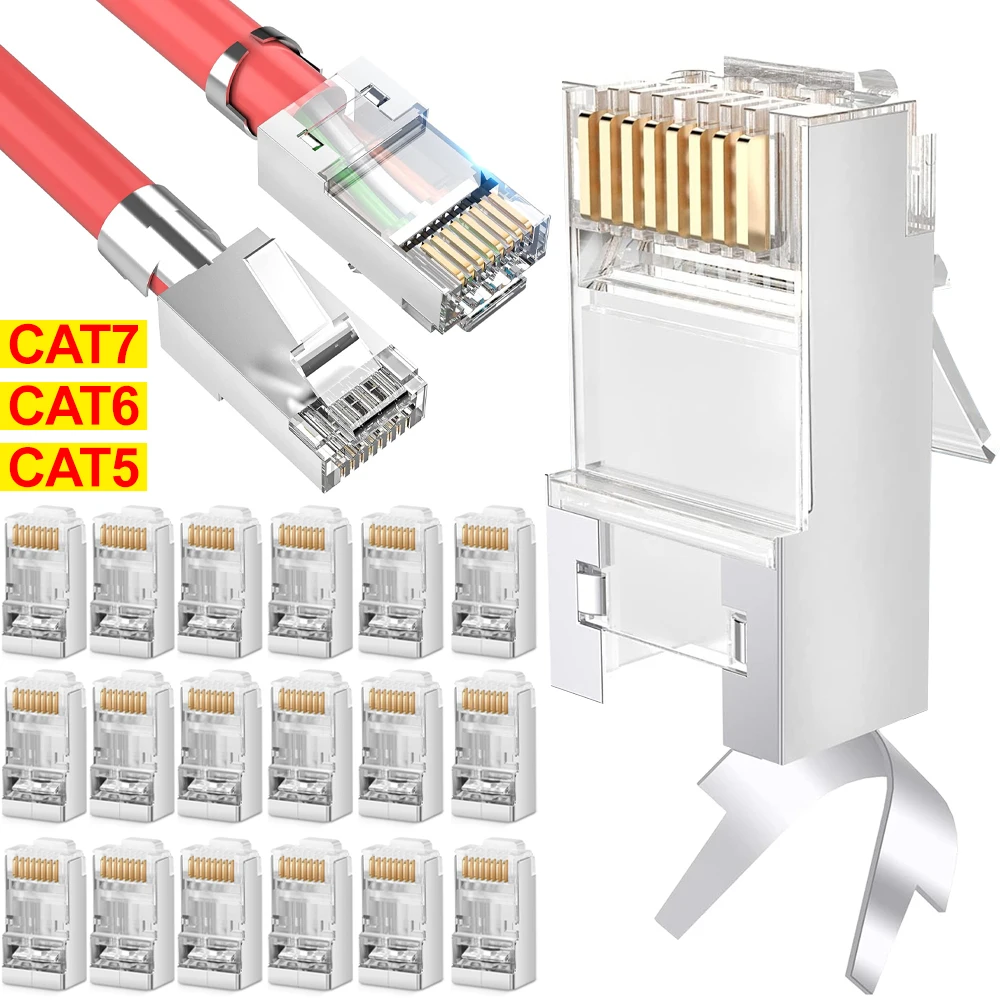 

30-1 шт. Cat7 Cat5 Cat6 экранированный RJ45 сквозные концы позолоченные 8P8C Ethernet модульная вилка сетевой кабель адаптеры