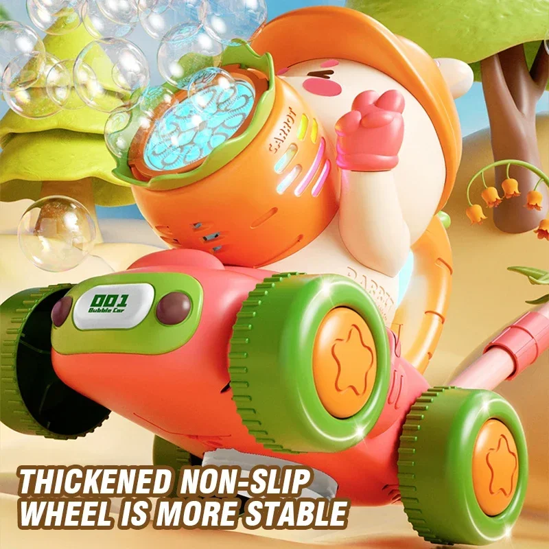 2 in 1 Automaticfor Bubbles Machine With LED Lights Kids Rabbit Bubbles Maker Trolly Outdoor Toys Rotating Blower Toddler Walker