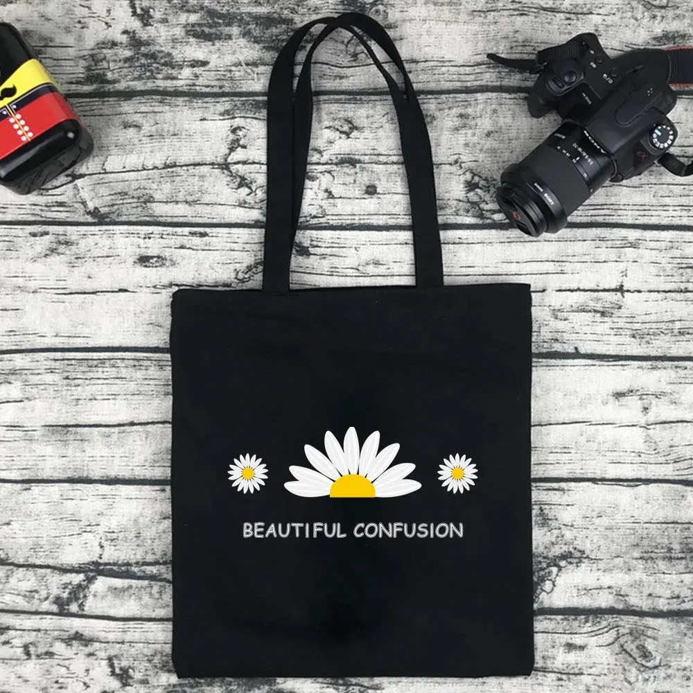 

Сумки на плечо с узором серии Cute Daisy, складная большая сумка-тоут, подходит для школьной работы, покупок, складная и многоразовая