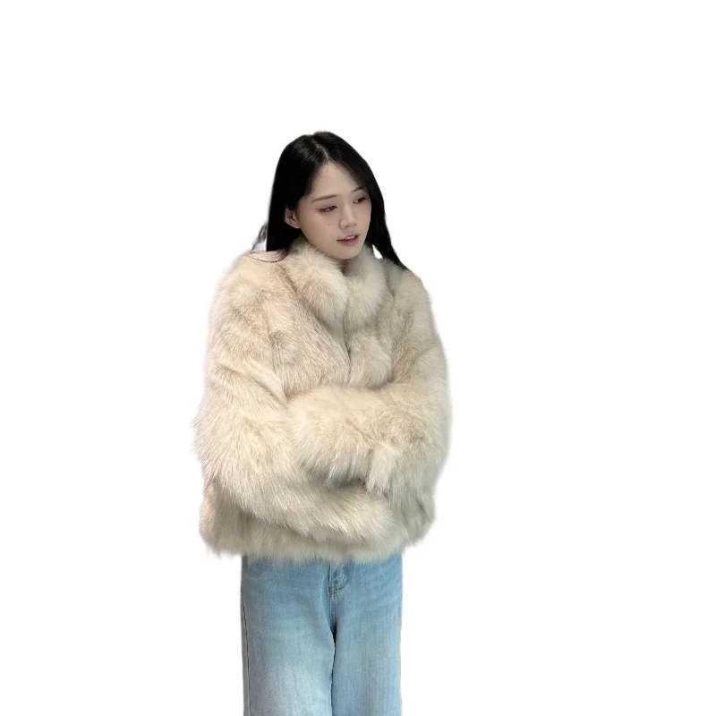 

Новая импортная финская куртка из цельного меха лисы с коротким воротником-стойкой, женская молодежная зимняя куртка 2025 года