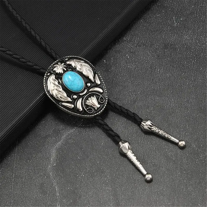 Carved Flower Bolo Tie Western Necktie Stone Lariat Necklace for Men Gentleman 6XDA