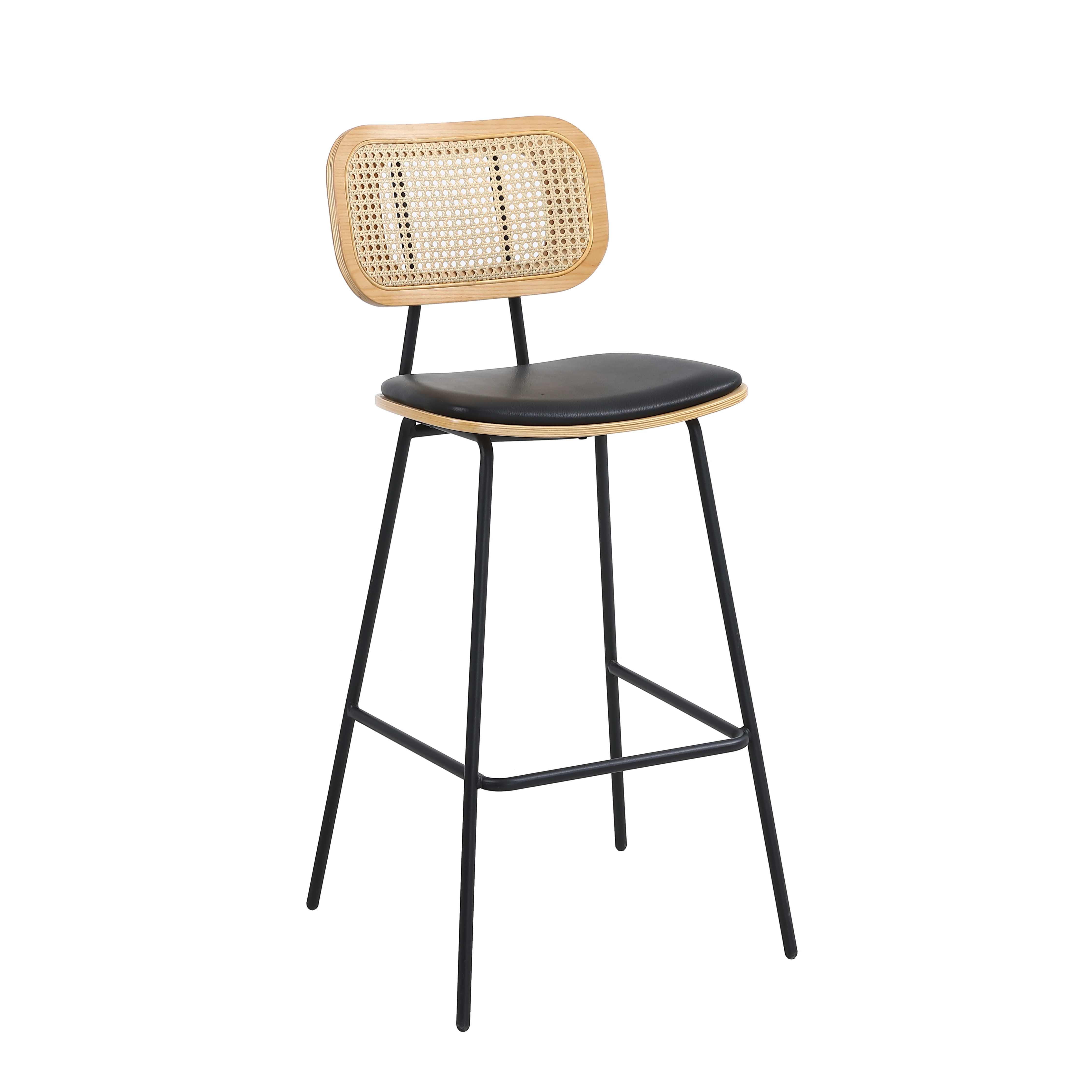 

AM-0790 Rattan Plywood Metal Frame Barstool For Home Hotel Dining Outdoor Living Room Bedroom Use